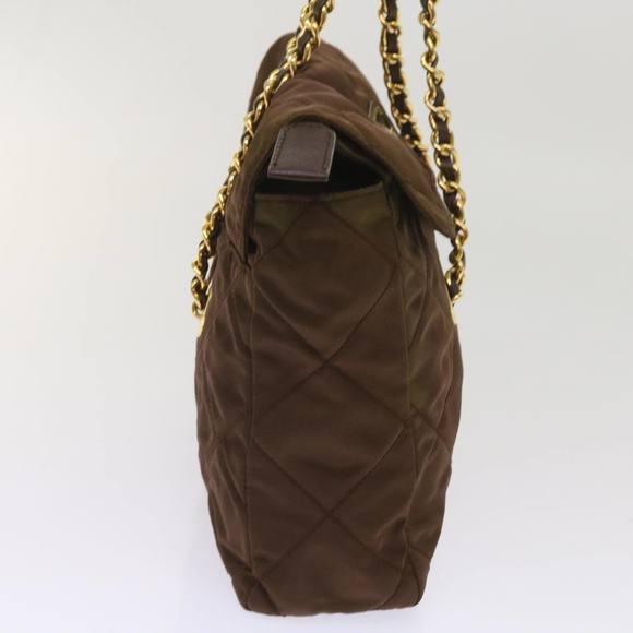 PRADA Quilted Chain Shoulder Bag Nylon Brown Auth yk10527 - Picture 4 of 16